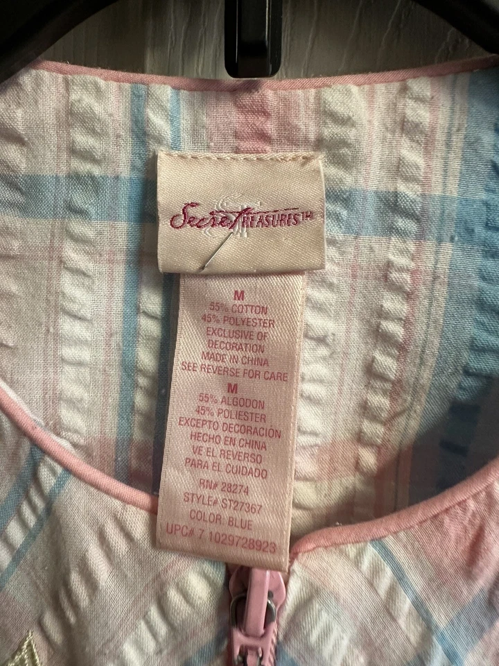 Vestido Mariposa Años 90 80 Casa Vestido Bata Rosa Seersucker Manga Corta Cremallera Floral Foto 4 de 4