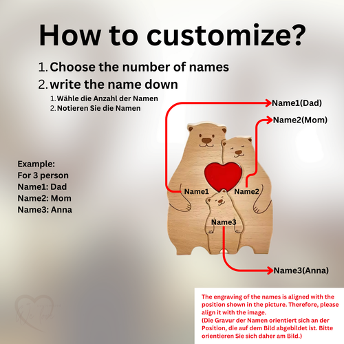 Personalisiertes Holzbären-Familienpuzzle mit Namen: Bären-DIY-Namenspuzzle,Gift - Bild 3 von 8