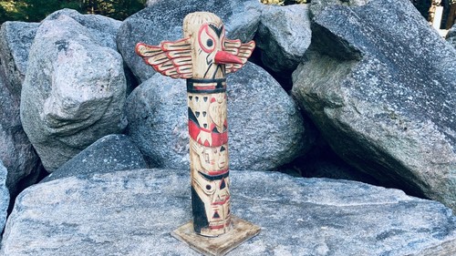 Totem vintage costa nord-occidentale legno intagliato 20 1/2" alto cabina lodge decorazione - Foto 2 di 11