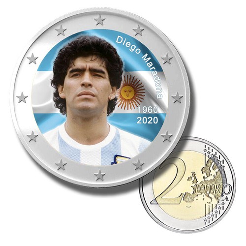 2 Euro Coloured Coin Set of 4 Football Stars: Maradona, Pele, Ruud Gullit Baggio - Picture 7 of 9