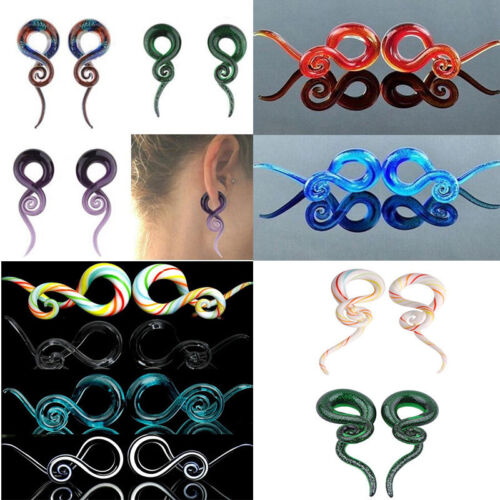 1X Ear Tunnels Spiral Hand Made Glass Taper Ear Plugs Expander Stretcher Earring - Picture 1 of 22