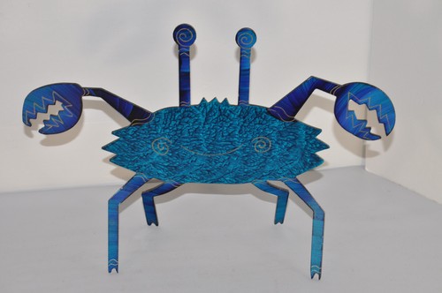 Blue Crab Metal Sculpture Figurine by C Buell Signed Art Deco - Picture 1 of 6