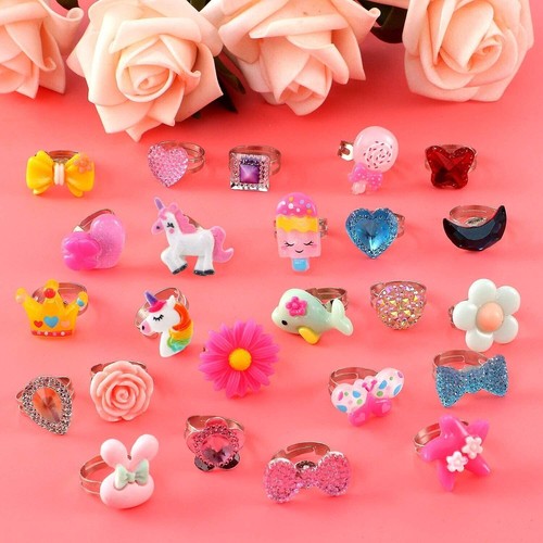 24 Pcs Girls Kids Jewelry Rings Little Toddler Girl Costume Princess Dress up - Picture 4 of 6