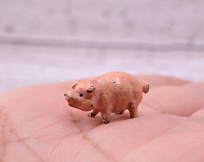 Super Tiny Antique Austrian Vienna Cold Painted Bronze Figure of Pink Pig