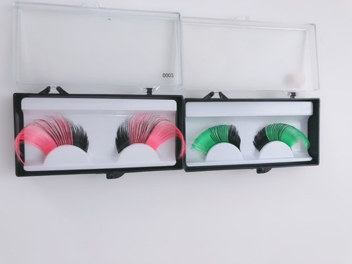 Women Performance Neon Pink or Bright Green Long Extension Fake False Eyelashes - Picture 4 of 12