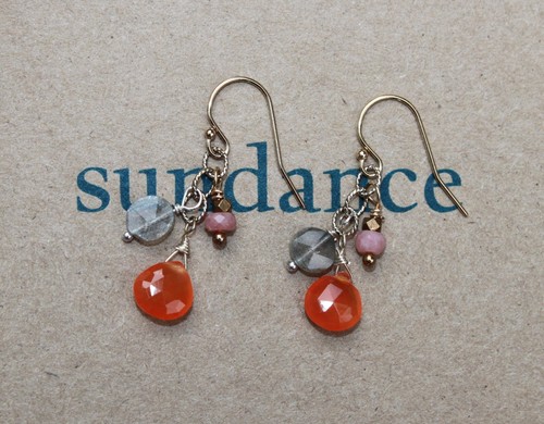 SUNDANCE CATALOG Sterling Silver Gold Labradorite Opal Three Cheers Earrings NIB - Picture 1 of 6