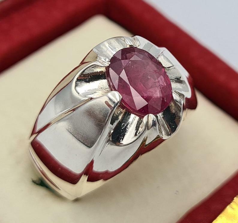 Ruby Ring mens real gemstone jewelry natural burmese color ruby silver Jwellery