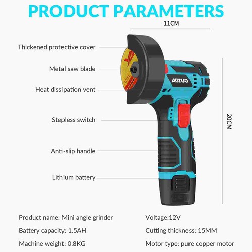 Mini 12V Cordless Angle Grinder Brushless Cut Off Polish Grinding Tool + Battery - Picture 18 of 18