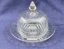 Jeannette?  Clear Glass Covered Cheese Butter Serving Dish Plate