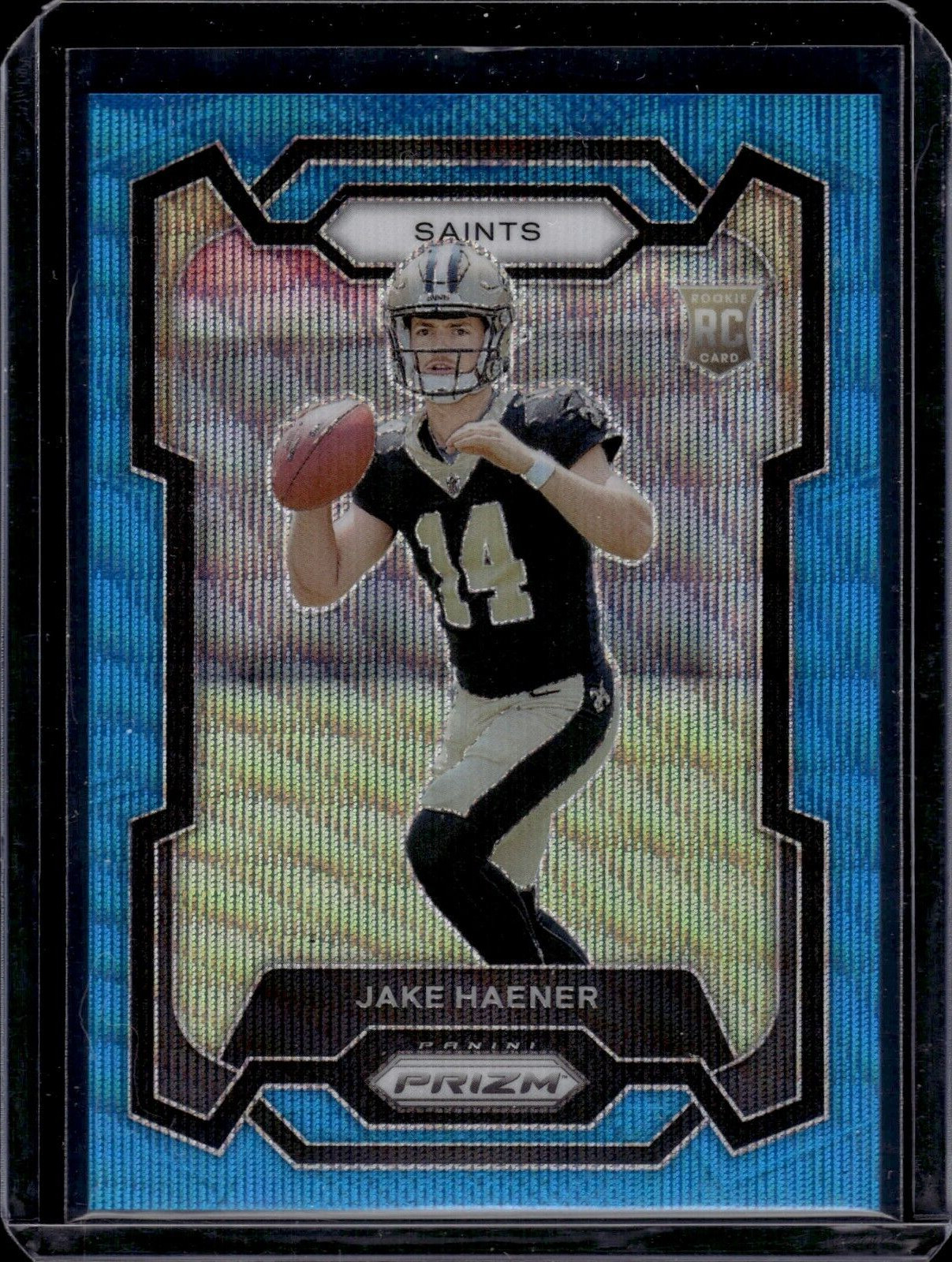 2023 Panini Prizm Prizms Blue Wave #374 Jake Haener RC 39/199