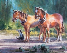 TOM HAAS painting 'Ready, Willing, Able' oil 11"x14" Arizona Western horses dog