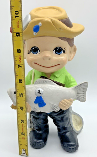 Vintage 1970s Atlantic Mold Fly Fisherman Award Boy Ceramic Figurine Art Fishing - Picture 5 of 10
