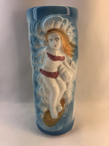 Keramik Tiki Becher Vase Surfer Mädchen Delfine Made In China #DW 112.  7 zoll - Bild 1 von 8