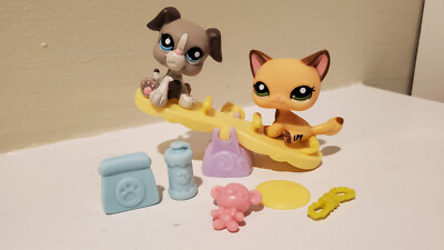 Hasbro Littlest Pet Shop LPS Cat Kitty #2037 Boxer Puppy Dog #2038 Complete  Set