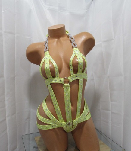 Exotic dancewear  one piece YELLOW  Harness brand new never WORN - Picture 1 of 2
