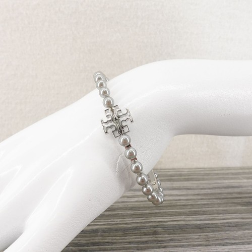 Brazalete Brazalete Tory Burch Logo Perla Plateado OS - Imagen 7 de 12