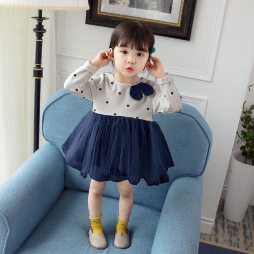 Spring Baby Girl Dress Kids Dot Print Mesh Dresses Soft Cotton Sundress Outfits - Picture 2 of 10