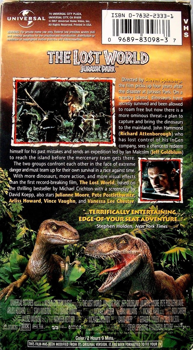Jurassic Park: The Lost World (VINTAGE, VHS, 1997, GD) Jeff