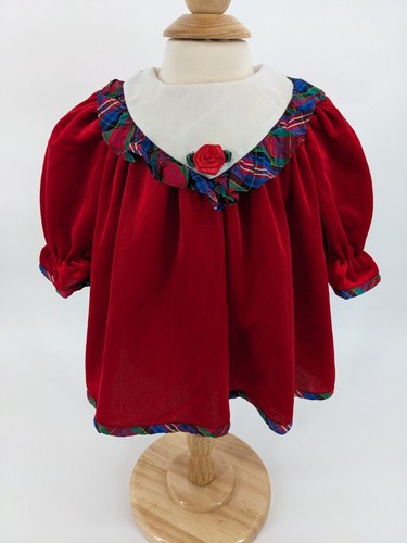 Vintage Polly Flinders Baby Girl Red Velvet Holiday Dress Size 3 Months - Picture 5 of 14