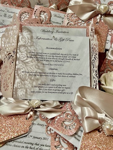 HOCHZEITSEINLADUNG ROSA BLUSH ROSEGOLD GLITZER GLITZER & GRAU MARMOR KARTE & SCHLEIFE - Bild 5 von 7