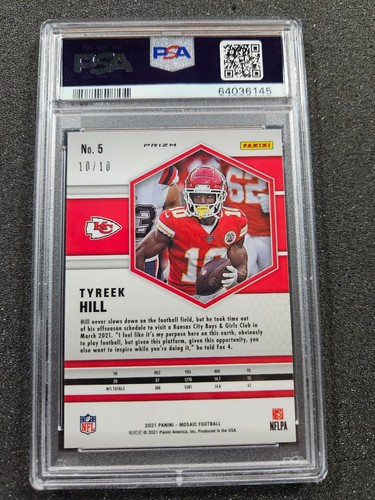 🌟 2021 Panini Mosaic Tyreek Hill No Huddle JERSEY PRIZM DORADO #10/10 PSA 10 POP 1 - Imagen 3 de 3