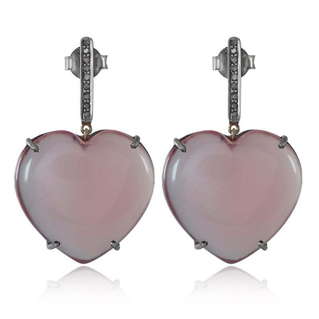 Orecchini a cuore pavimentazione naturale diamante rosa quarzo argento 925 gioielli fini- Orecchini a cuore pavimentazione naturale diamante rosa quarzo argento 925 gioielli fini-