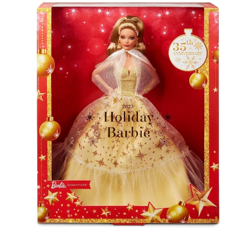 2023 Holiday Barbie Burnette Hair Doll Seasonal Gift Signature Golden Gown