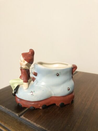 Mini jardinera zapato gnomo Elf Pixie hecha en Japón vintage MCM cerámica vintage - Imagen 3 de 7