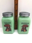New JADEITE  Green Glass Arch ROOSTER SALT & PEPPER Shakers