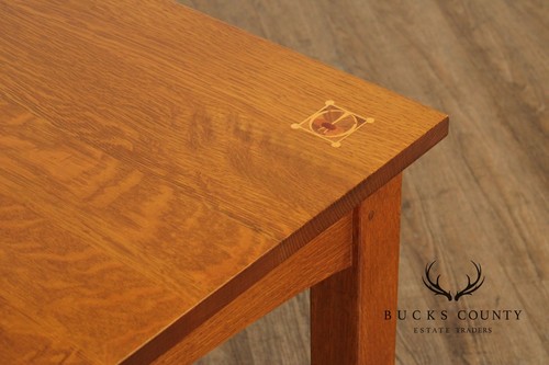 Stickley Mission Collection Oak Harvey Ellis Extendable Dining Table With Inlay - Picture 9 of 18