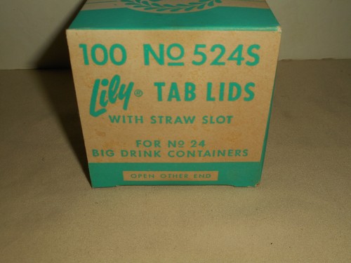 LILY TULIP CUP Corp Tab Lids No. 524S For #24 Drink Containers 100 Ct Box c.1950 - Picture 7 of 12