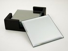 Mirror Coasters - Mirror Set Of 4 Coasters, Square In Black Wood Caddy, 4" X 4"