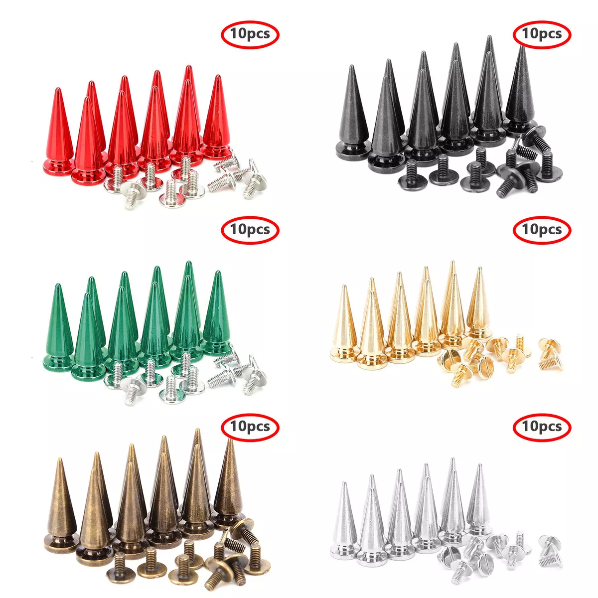 10Set Cone Spikes Studs w/Screws Tree Shape Back Punk Nail Rivets Leather  Repair