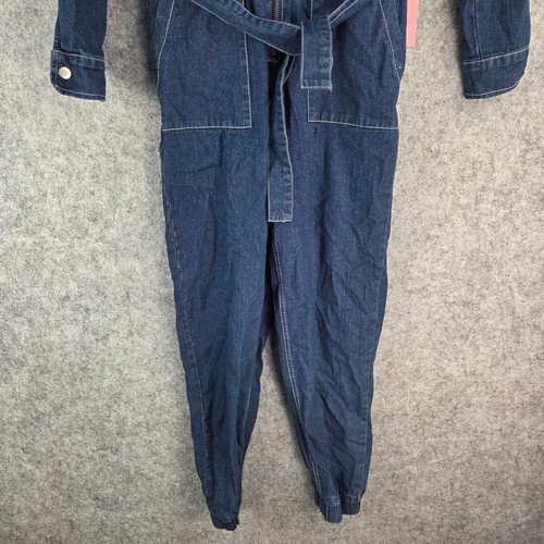 Supre Jumpsuit Womens 6 Blue Denim Overalls Long Sleeve Cuffed Belted NEW 12095 - Picture 9 of 11