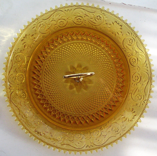 Tiara Indiana Glass Amber Sandwich Handled 12" Tidbit Tray Platter - Picture 4 of 6