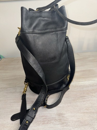 VTG Large Rucksack Black Leather Drawstring Backpack Purse Bag - Picture 4 of 7