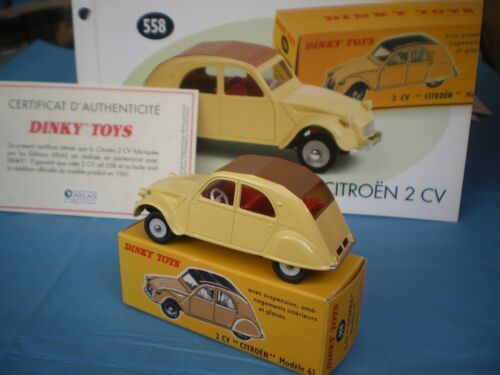 Citroen 2cv berline Jaune 1961 Dinky Toys 558 Atlas 1/43 NEUF + fiche+certificat