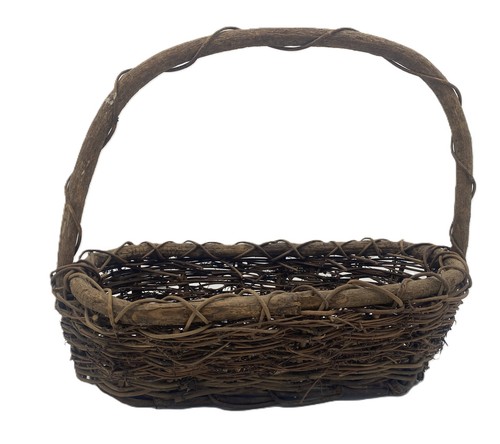 Vintage Handmade Primitive Folk Art Oval Vine Basket Rustic Farm House - Picture 2 of 16
