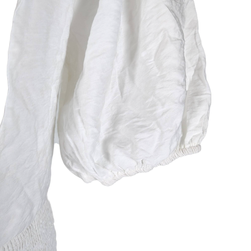 Skylar Rose White Maxi Dress Size L Tiered Puff Sleeve Tie Front Bust Smocked - Picture 5 of 15