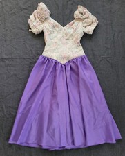 Vintage 70s Dress Purple Large Puff Sleeves Party Floral V Waist Prom Bridesmaid