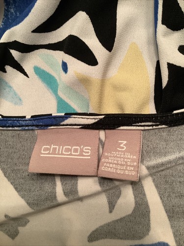 Chico’s 3 XL Black Blue White Stripe Asymmetrical tunic 3/4 sleeve V-neck - Picture 5 of 7