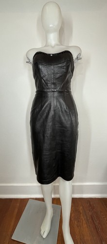 Vintage 80er 90er schwarz Leder Sweetheart Minikleid Goth Steampunk Gr. 4 - Bild 2 von 14