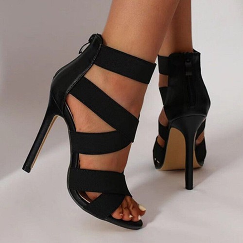Frauen Sexy Casual Open Toe Nachtclub Schuhe Pump High Heel Cross Strap Sandalen - Bild 2 von 9