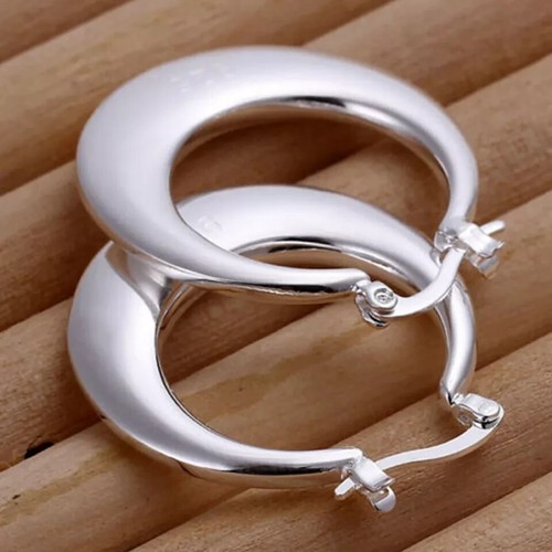 Womens Stamped Sterling Silver Elegant Round Pierced Hoop Earrings - Picture 4 of 5