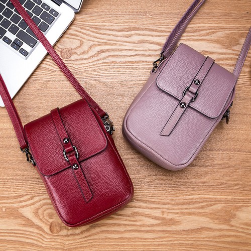 Functional Double Zipper Pocket Crossbody Bags Cowhide Leather Shoulder Handbag - Picture 3 of 29