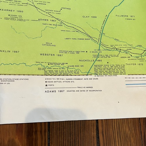 Vintage Historical Nebraska Map 31x58” Underground Railroad Mormon Oregon Trail - Picture 13 of 21