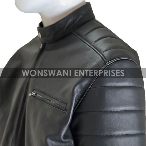 Men's Real Lambskin Leather Fashion Jacket Cafe Racer Retro Style Biker Jacket - Picture 4 of 6