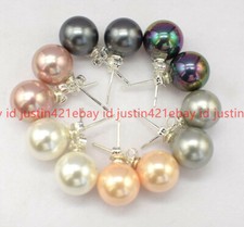 Pretty 6 Pairs 10/12/14mm South Sea Shell Pearl 925 Silver Stud Earrings