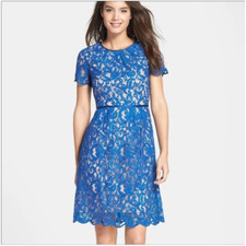 Adrianna Papell Blue Scalloped Lace Dress 