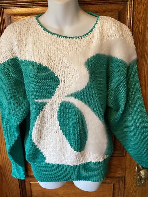 Vintage 80s Retro Lilly of California Kelly Green Abstract Knit Sweater  Womens L